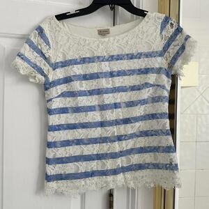 Cremieux Women's White and Blue Tshirt